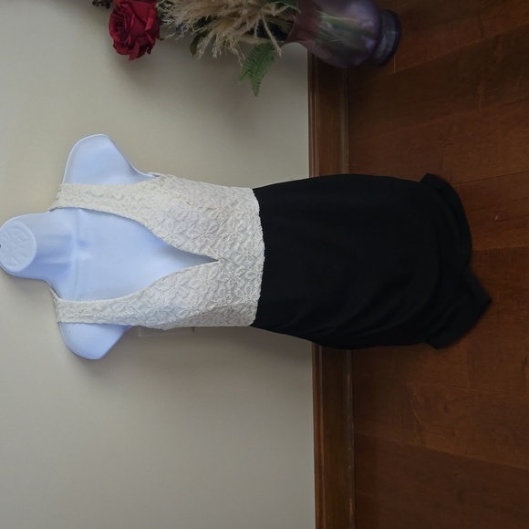 Cream and Black Lace Mini Cocktail Dress - Picture 7 of 7